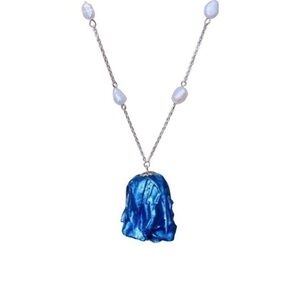 - Big Preserved  blue Rose  Fresh water Pearl Necklace